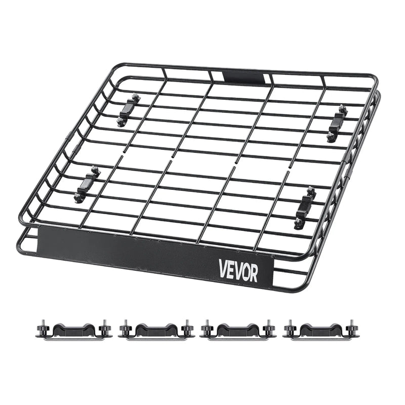 VEVOR jumta bagāžnieka grozs 1092 × 1270 × 104 mm, universāls auto jumta bagāžas turētājs no pretrūsas leģētā tērauda ar vēja deflektoru un 104 mm augstām malām, slodze līdz 68 kg, piemērots SUV un vieglajām automašīnām - ZEMLETES.LV