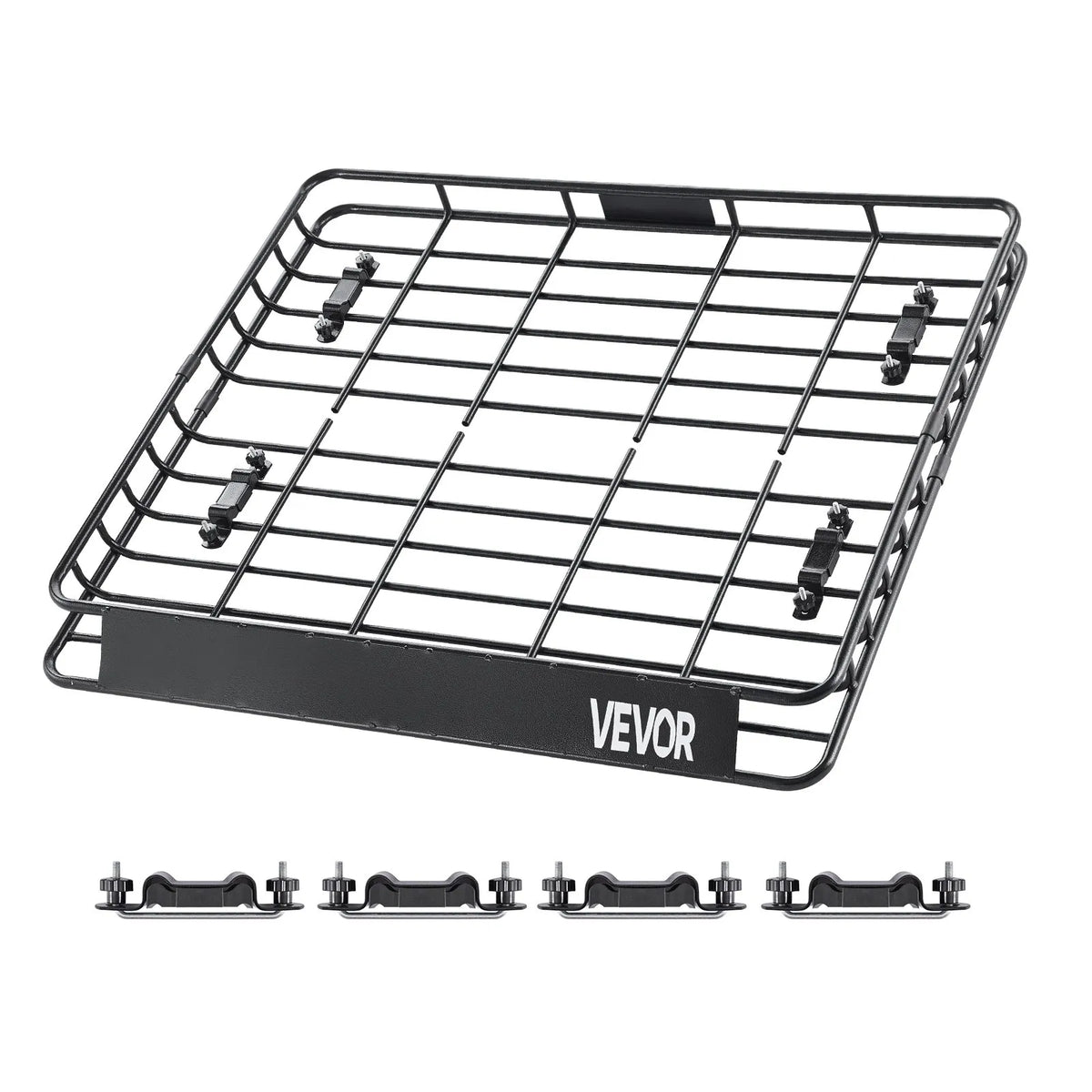VEVOR jumta bagāžnieka grozs 1092 × 1270 × 104 mm, universāls auto jumta bagāžas turētājs no pretrūsas leģētā tērauda ar vēja deflektoru un 104 mm augstām malām, slodze līdz 68 kg, piemērots SUV un vieglajām automašīnām - ZEMLETES.LV