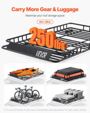 VEVOR jumta bagāžnieka grozs 1626 × 991 × 104 mm ar 1120 × 870 × 260 mm kravas somu, universāls auto jumta bagāžas turētājs ar tīklu un spriegošanas siksnām, slodze līdz 113,4 kg, piemērots SUV, kravas un vieglajām automašīnām - ZEMLETES.LV