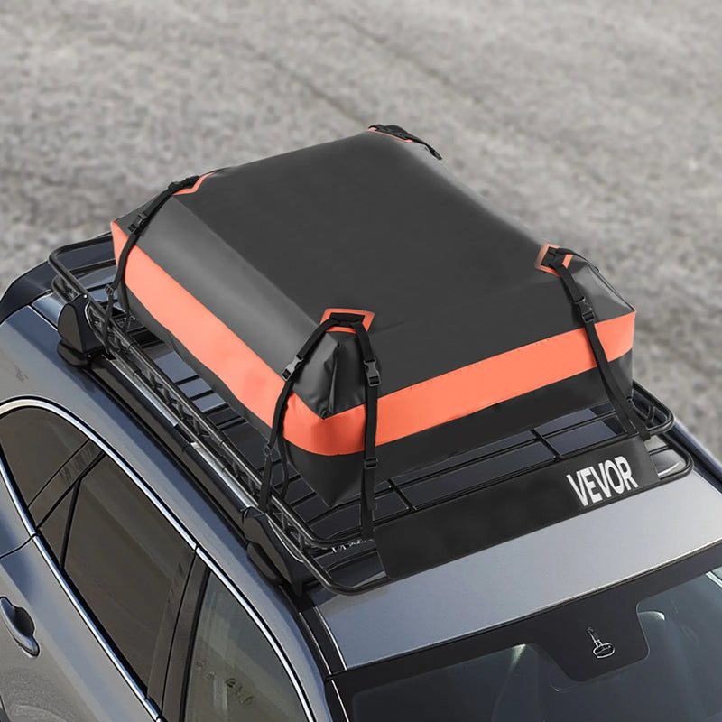 VEVOR jumta bagāžnieka grozs 1626 × 991 × 104 mm ar 1120 × 870 × 260 mm kravas somu, universāls auto jumta bagāžas turētājs ar tīklu un spriegošanas siksnām, slodze līdz 113,4 kg, piemērots SUV, kravas un vieglajām automašīnām - ZEMLETES.LV