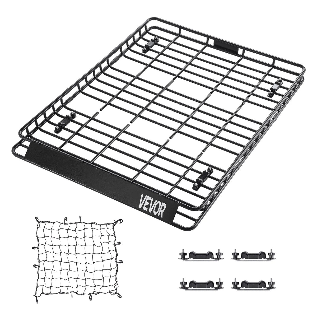 VEVOR jumta bagāžnieka grozs 1626 × 1270 × 104 mm ar diviem 900 × 1000 mm kravas tīkliem, universāls auto jumta bagāžas turētājs no pretrūsas leģētā tērauda ar 104 mm augstām malām, slodze līdz 68 kg, piemērots SUV, kravas un vieglajām automašīnām - ZEMLETES.LV