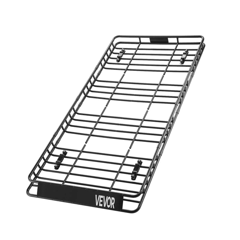 VEVOR jumta bagāžnieka grozs 2134 × 991 × 104 mm ar kravas somu, tīklu un spriegošanas siksnām, universāls auto jumta bagāžas turētājs, slodze līdz 113,4 kg, piemērots SUV, kravas un vieglajām automašīnām - ZEMLETES.LV