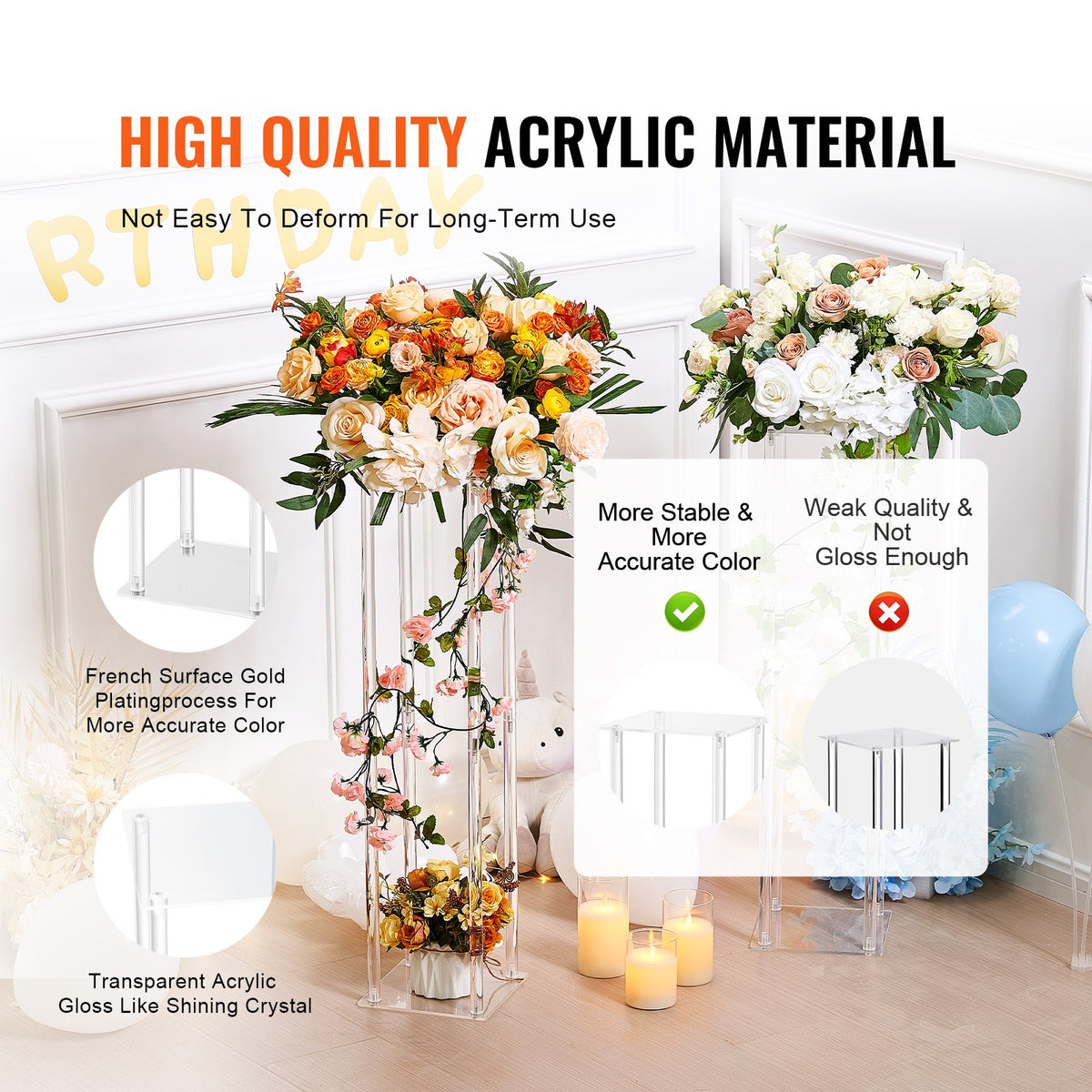 VEVOR 10 pcs Wedding Flower Stands 60 cm with Acrylic Finish, Geometric Stands, Flower Display