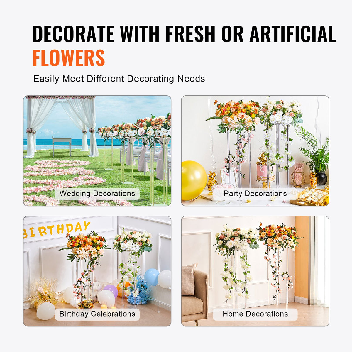 VEVOR 10 pcs Wedding Flower Stands 60 cm with Acrylic Finish, Geometric Stands, Flower Display