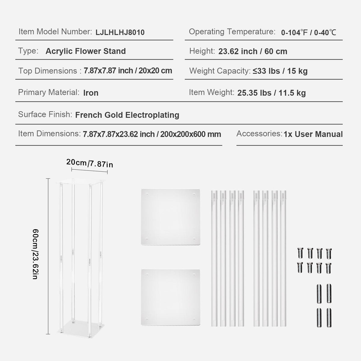 VEVOR 10 pcs Wedding Flower Stands 60 cm with Acrylic Finish, Geometric Stands, Flower Display