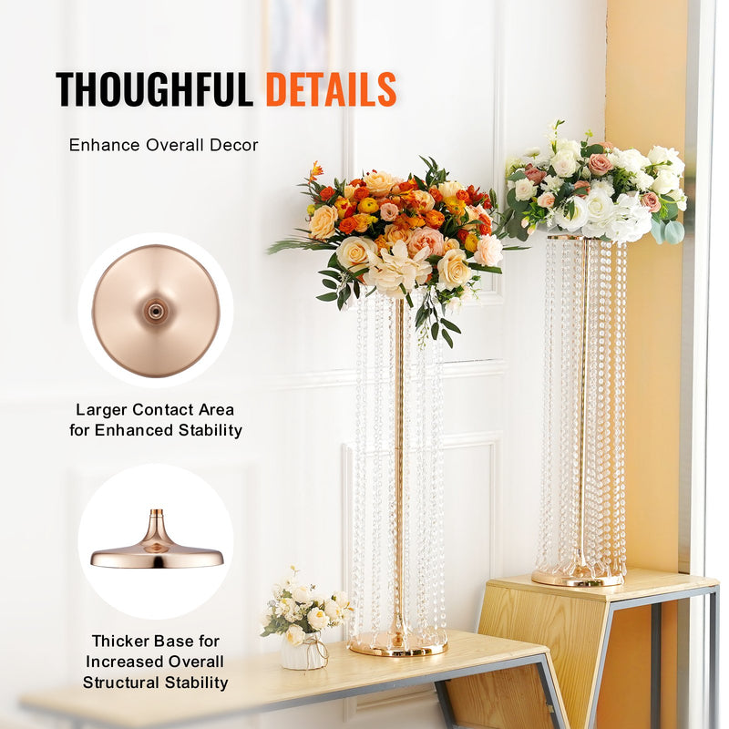 VEVOR 4 gab. 90 cm augsti kristāla ziedu stendi, zelta metāla vāzes, ideāli piemēroti kāzām un ballītēm