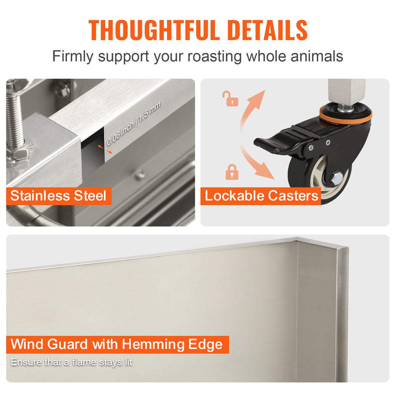 VEVOR rotējošais grils – 50W elektriskais cepšanas grils cūkai, jēram un vistai, maksimālā slodze 60 kg