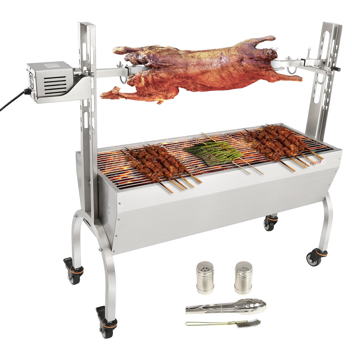 VEVOR rotējošais BBQ grils - 50W elektriskais cepšanas grils veselai cūkai, jēram un vistai, MAX slodze 41 kg