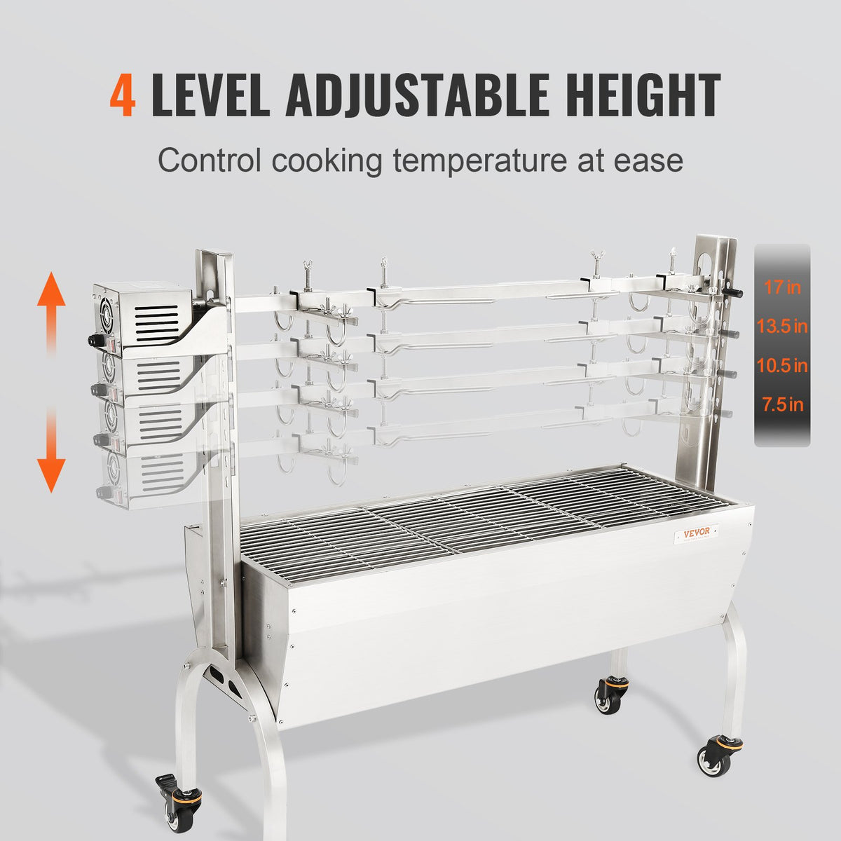 VEVOR rotējošais BBQ grils - 50W elektriskais cepšanas grils veselai cūkai, jēram un vistai, MAX slodze 41 kg