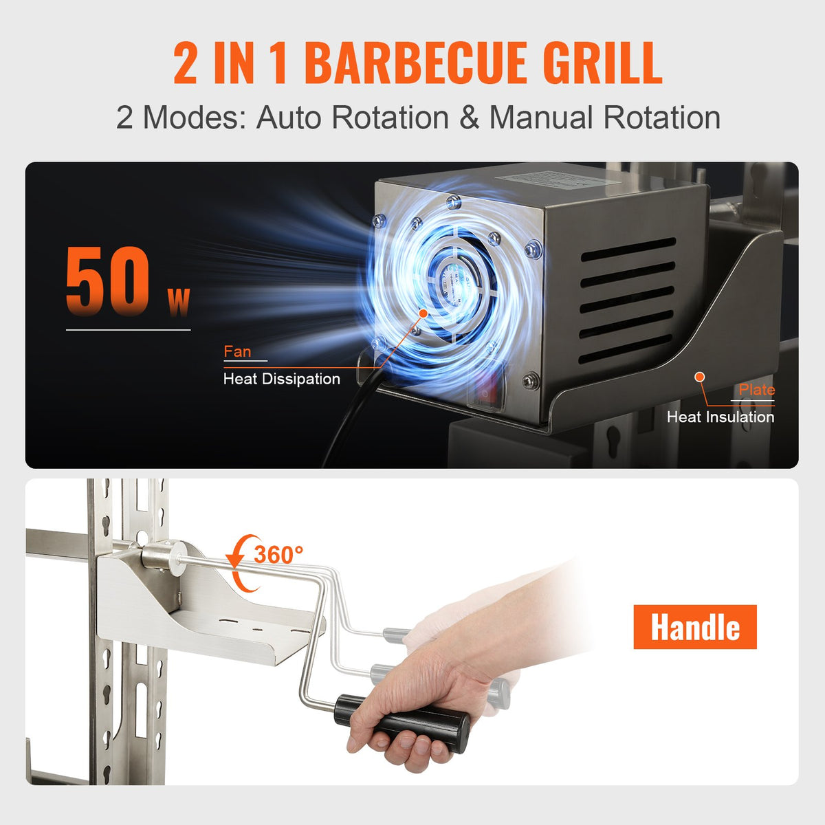 VEVOR rotējošais BBQ grils - 50W elektriskais cepšanas grils veselai cūkai, jēram un vistai, MAX slodze 41 kg