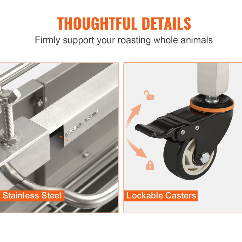 VEVOR rotējošais BBQ grils - 50W elektriskais cepšanas grils veselai cūkai, jēram un vistai, MAX slodze 41 kg