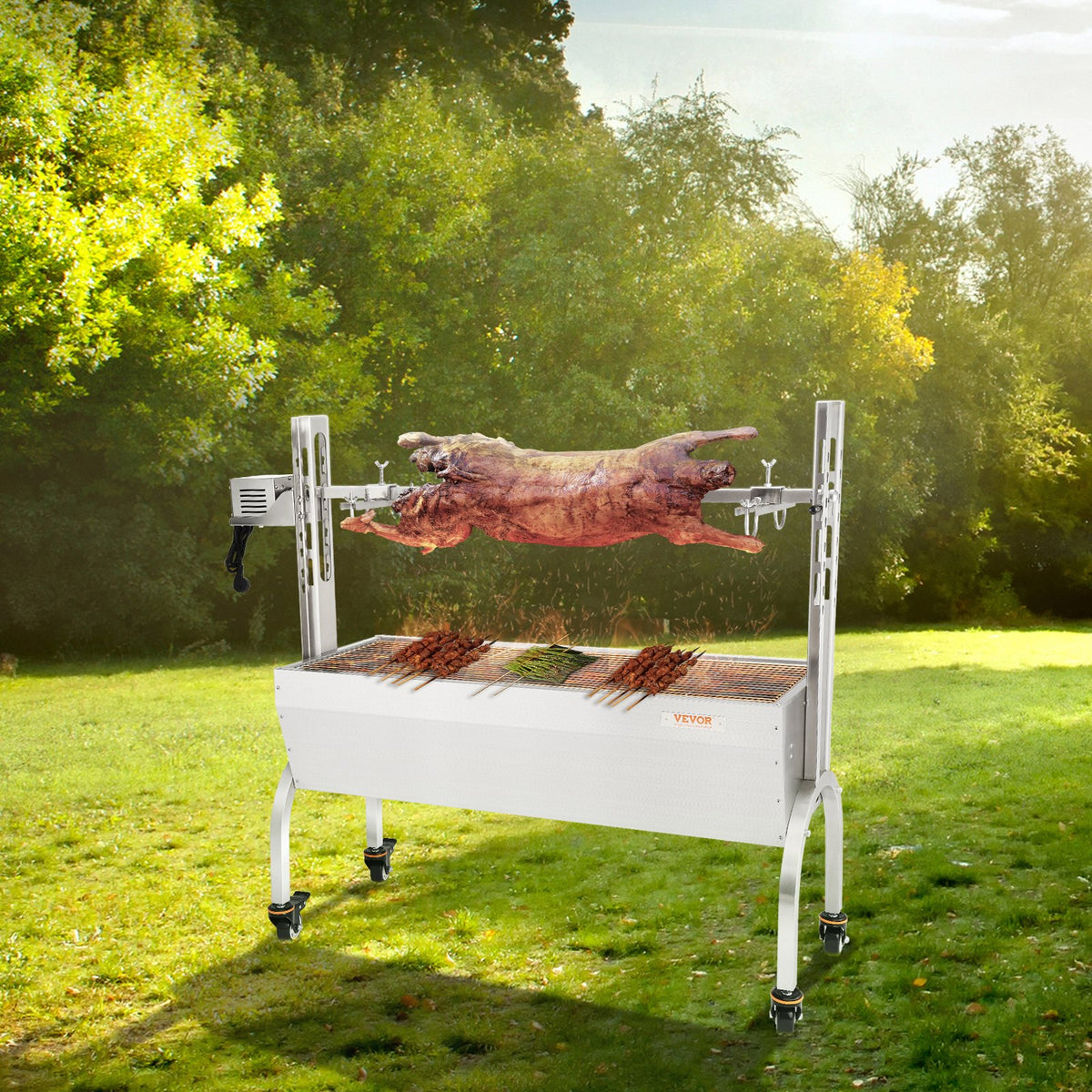 VEVOR rotējošais BBQ grils - 50W elektriskais cepšanas grils veselai cūkai, jēram un vistai, MAX slodze 41 kg