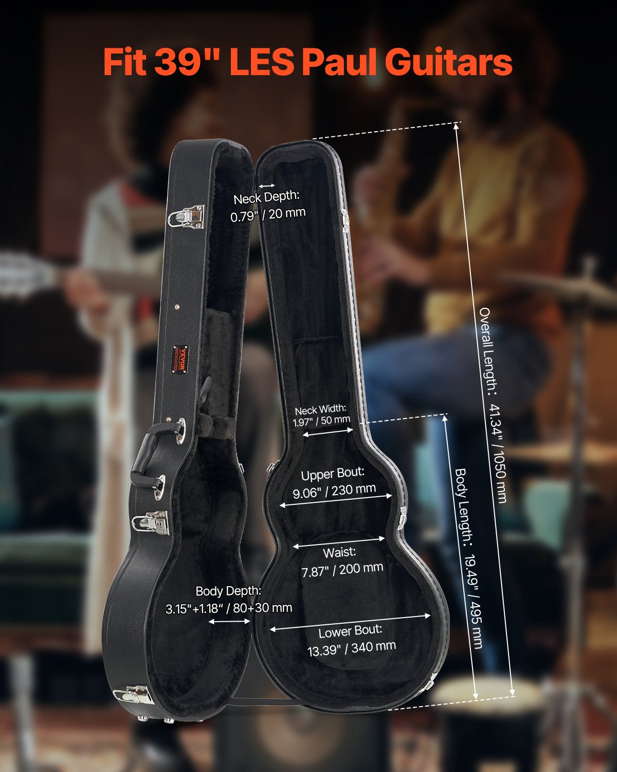 VEVOR elektriskās ģitāras cietais futrālis 105 cm ar slēdzeni un atslēgu, Les Paul tipa ģitārām