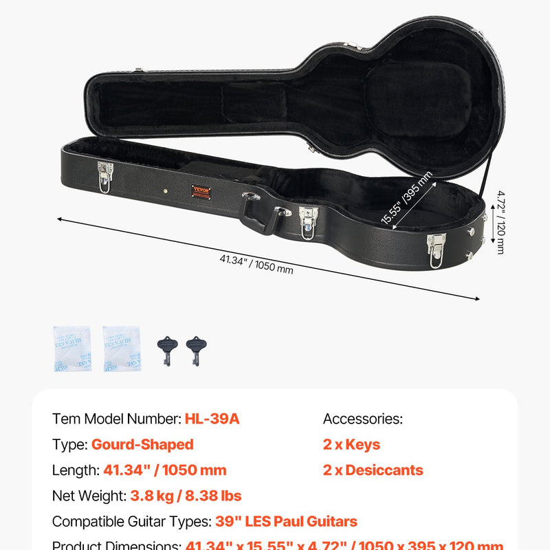 VEVOR elektriskās ģitāras cietais koferis, 105 cm, ar slēdzeni un atslēgu, piemērots Les Paul ģitārām