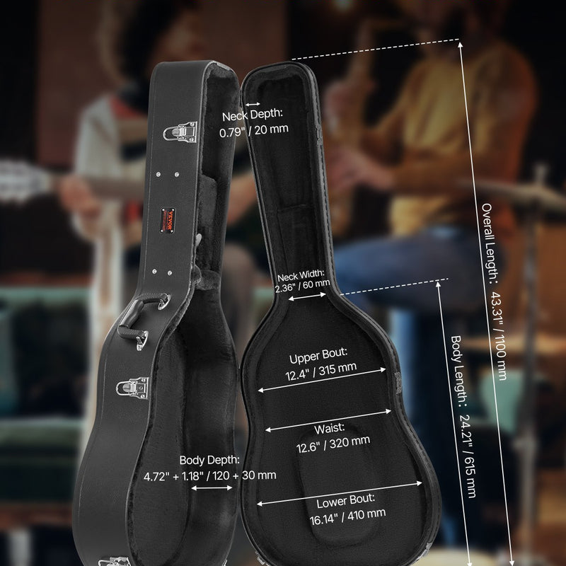 VEVOR akustiskās ģitāras cietais koferis, 110 cm, ar slēdzeni un atslēgām, piemērots akustiskajai ģitārai