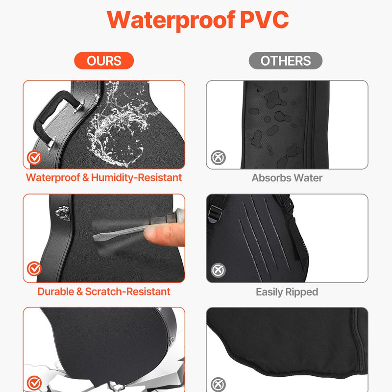 VEVOR akustiskās ģitāras cietais koferis, 110 cm, ar slēdzeni un atslēgām, piemērots akustiskajai ģitārai