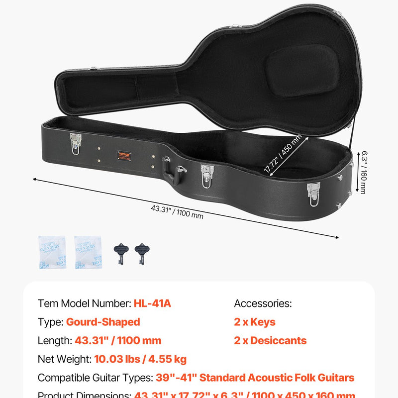 VEVOR akustiskās ģitāras cietais koferis, 110 cm, ar slēdzeni un atslēgām, piemērots akustiskajai ģitārai