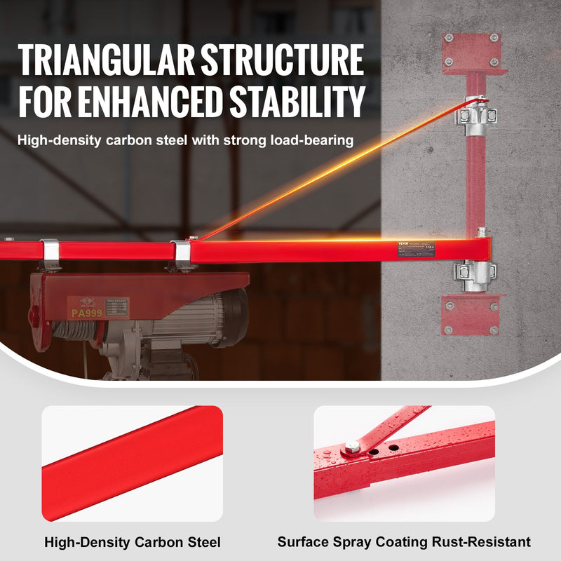 VEVOR elektriskā pacēlāja atbalsta roka, 600 кг, 180° rotējoša, tērauda rāmis