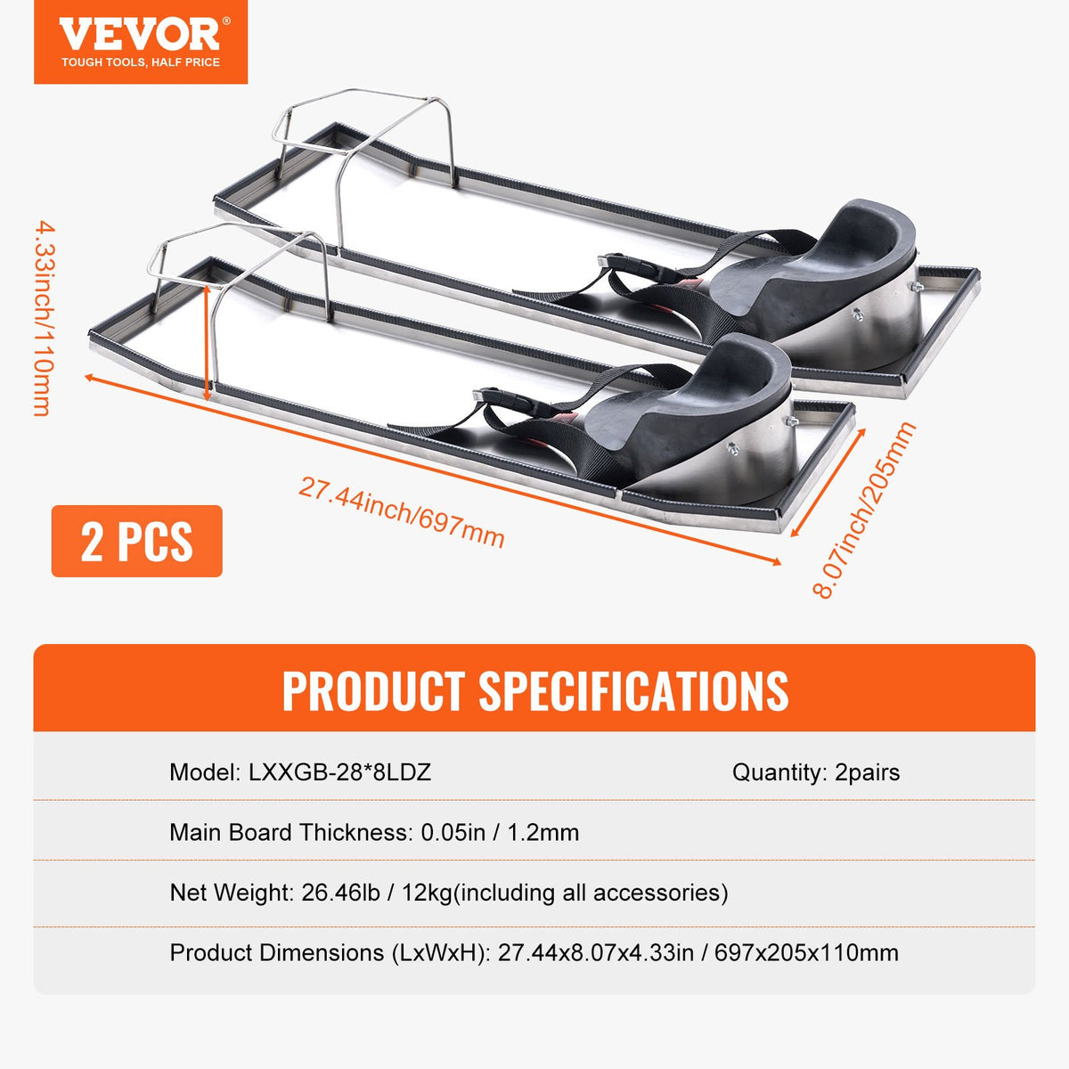 VEVOR 70 × 20 cm Stainless Steel Edge Guards with Fastening Straps for Concrete and Cement Finishing Work