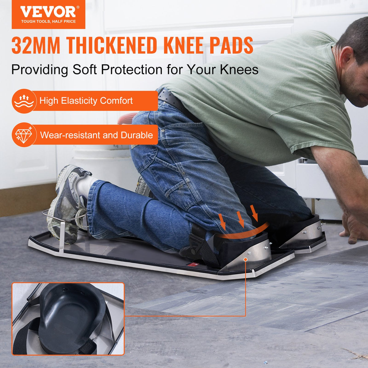VEVOR 76.2 × 25.4 cm Stainless Steel Knee Kickers with Fastening Straps for Concrete and Cement Finishing Work