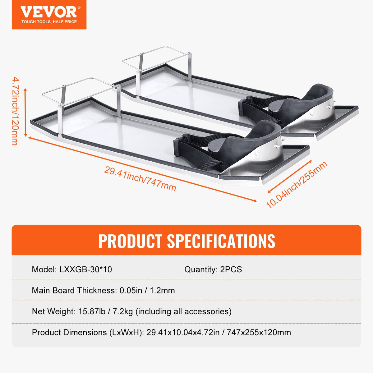 VEVOR 76.2 × 25.4 cm Stainless Steel Knee Kickers with Fastening Straps for Concrete and Cement Finishing Work