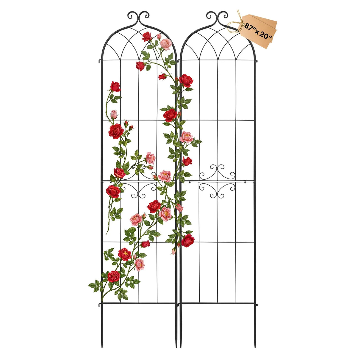 VEVOR dārza režģis augiem 2 gab., 220 x 52,5 cm rožu un ziedu balsts ar pulverkrāsotu pārklājumu un savienojamu konstrukciju, augu atbalsta režģis ziediem, dārzeņiem un rozēm - ZEMLETES.LV