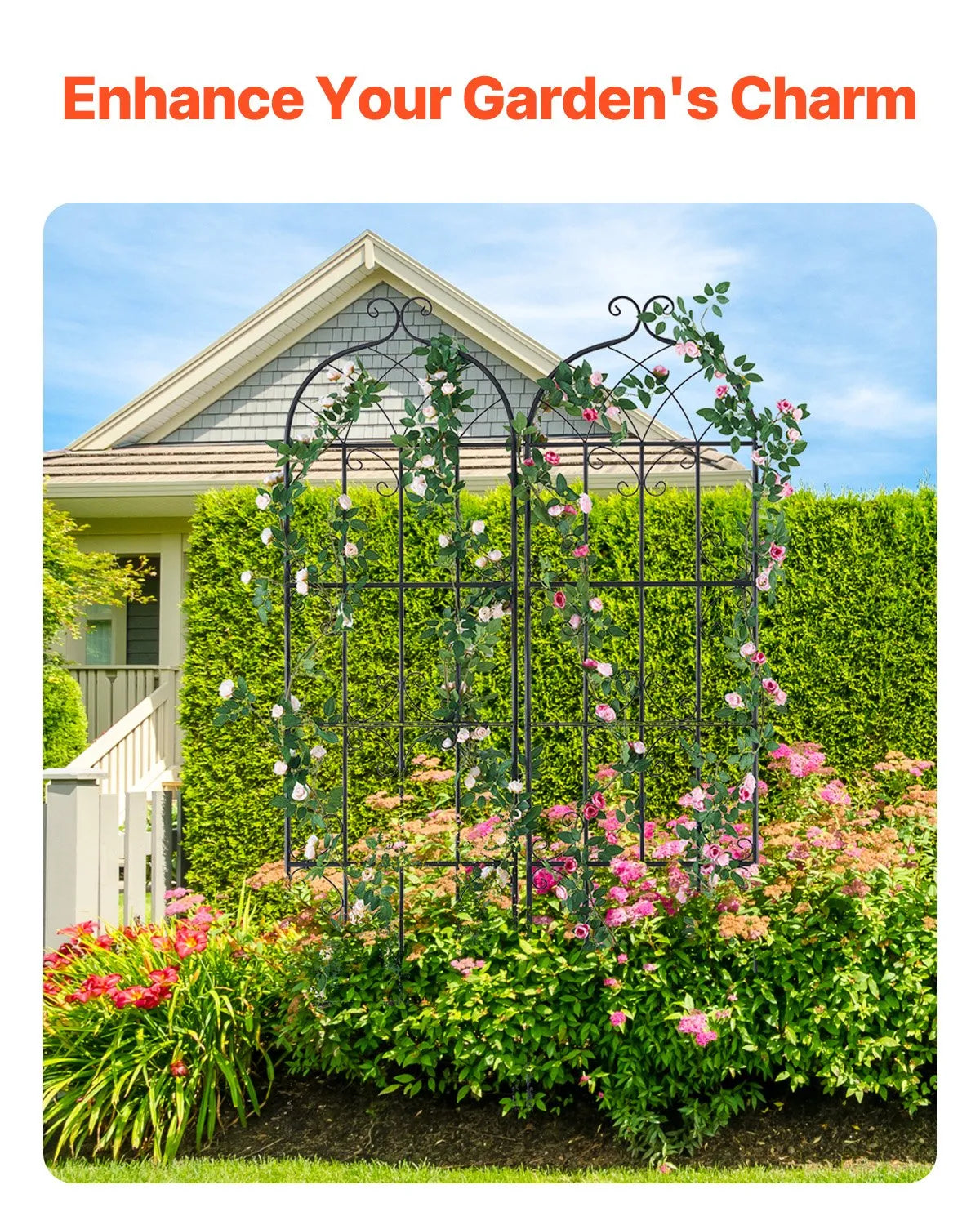 VEVOR Garden Trellis for Climbing Plants 180 × 50.8 cm, 2 pcs, Rust-Resistant Metal Garden Trellis for Roses, Clematis and Cucumbers, Decorative Plant Support for Garden, Patio and Lawn