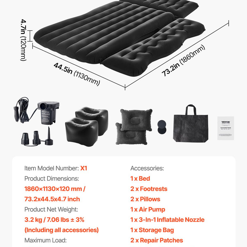 VEVOR piepūšamais auto matracis kempingam un ceļošanai - piemērots SUV, MPV, sedaniem