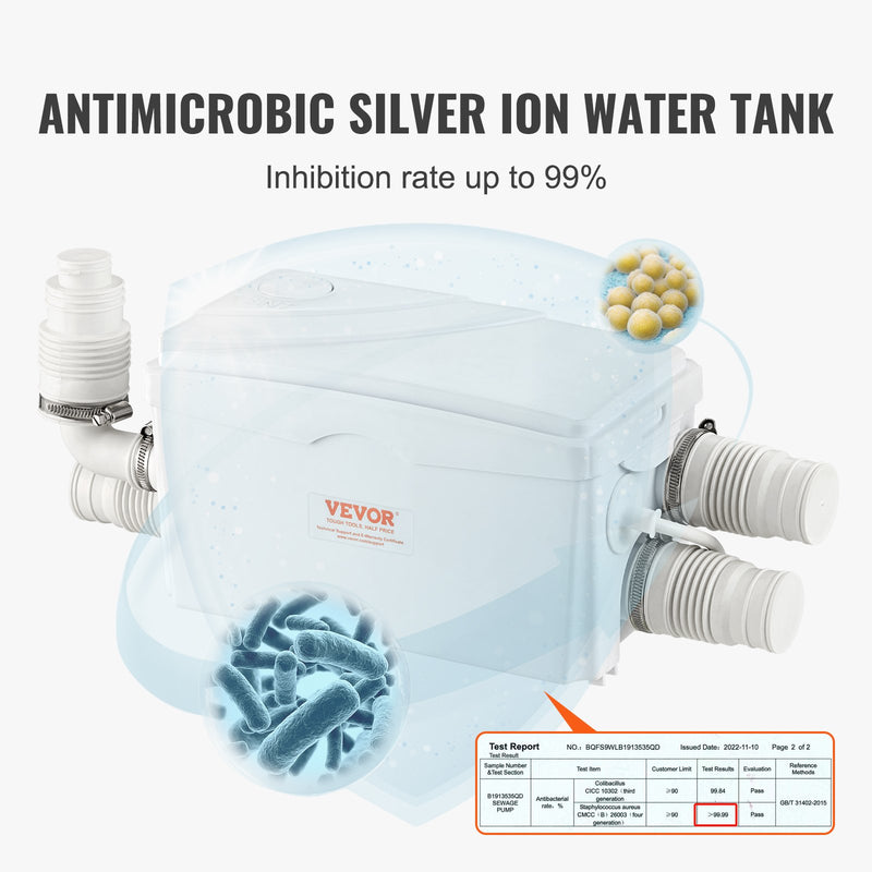 VEVOR Мацератор Kanalizācijas Sūknis 350W, 6000 L/h, 7 M Izplūdes Galva, 3 Ūdens Ieloki