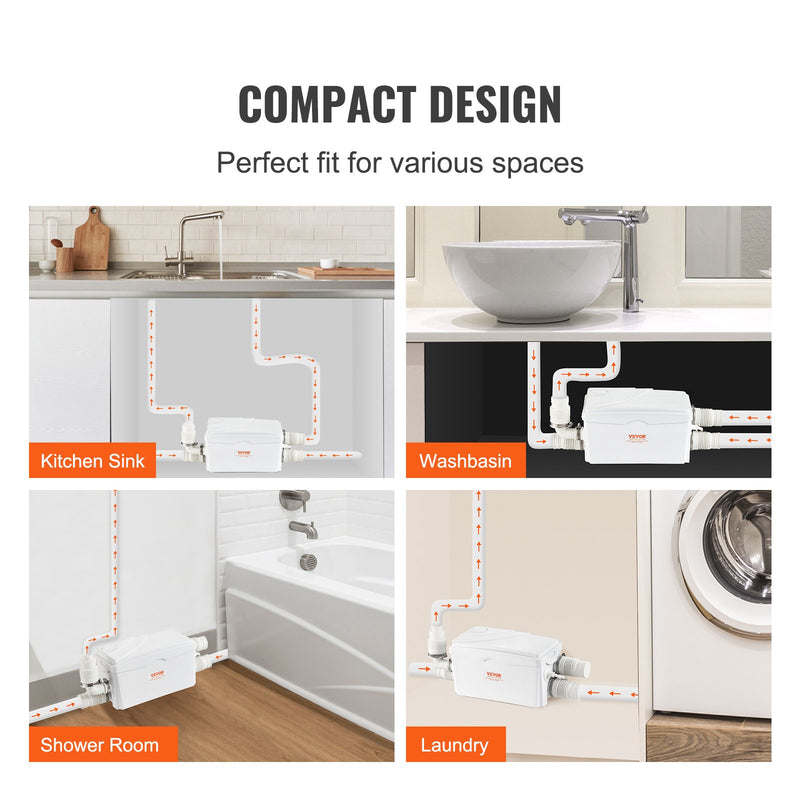 VEVOR Мацератор Kanalizācijas Sūknis 350W, 6000 L/h, 7 M Izplūdes Galva, 3 Ūdens Ieloki