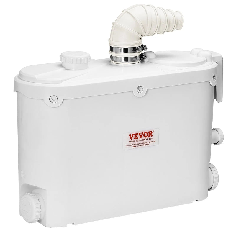 VEVOR kanalizācijas smalcinātājsūknis 500 W, plūsma līdz 110 l/min, pacelšanas augstums līdz 8 m, ar 4 ūdens ieplūdēm, notekūdeņu pacelšanas iekārta virtuvei, pagrabam, dušai, izlietnei, veļas mazgātavai un vannai