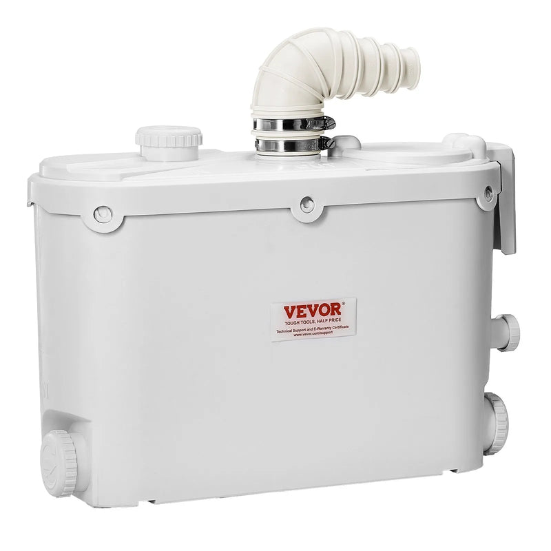 VEVOR kanalizācijas smalcinātājsūknis 500 W, plūsma līdz 110 l/min, pacelšanas augstums līdz 8 m, ar 4 ūdens ieplūdēm, notekūdeņu pacelšanas iekārta virtuvei, pagrabam, dušai, izlietnei, veļas mazgātavai un vannai