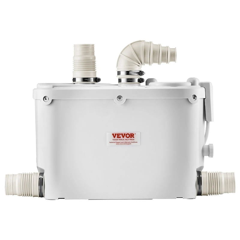 VEVOR kanalizācijas smalcinātājsūknis 500 W, plūsma līdz 110 l/min, pacelšanas augstums līdz 8 m, ar 4 ūdens ieplūdēm, notekūdeņu pacelšanas iekārta virtuvei, pagrabam, dušai, izlietnei, veļas mazgātavai un vannai