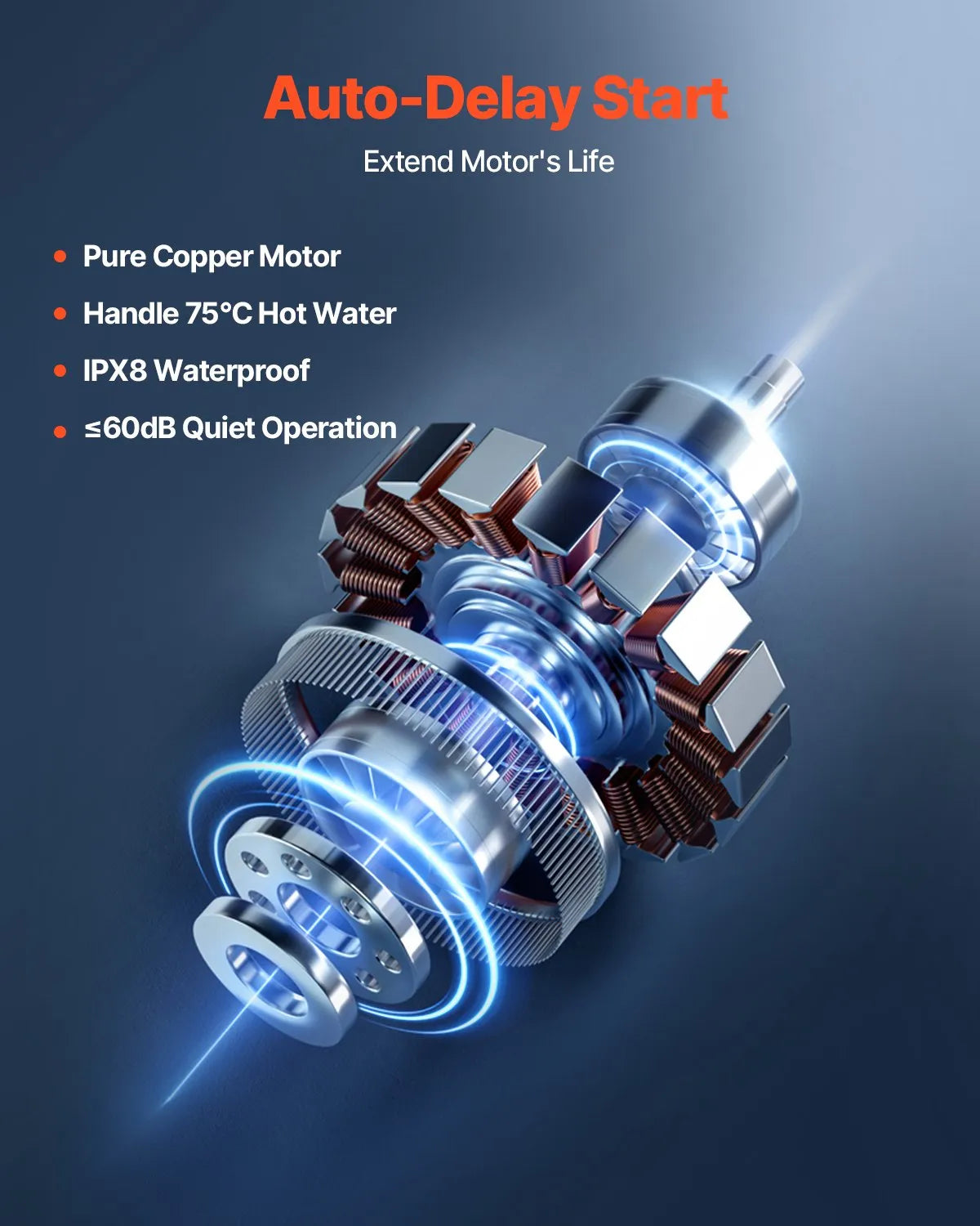 VEVOR sewage grinder pump 500 W, flow up to 110 l/min, lifting height up to 8 m, with 4 water inlets, wastewater lifting unit for kitchen, basement, shower, sink, laundry room and bathroom