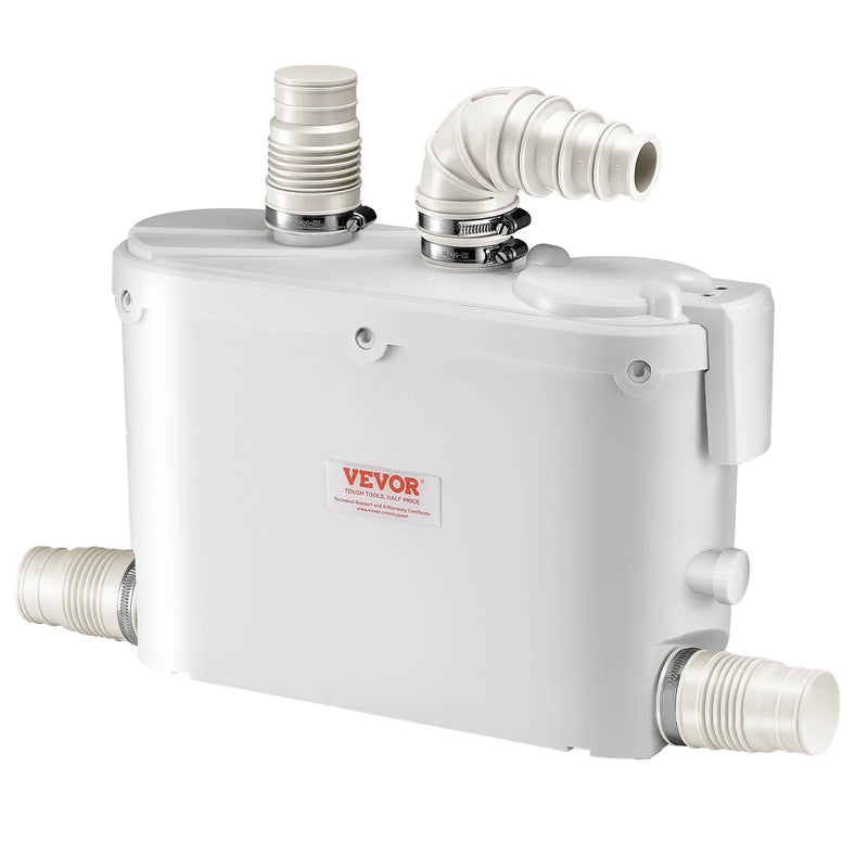 VEVOR kanalizācijas smalcinātājsūknis 500 W, plūsma līdz 110 l/min, pacelšanas augstums līdz 8 m, ar 4 ūdens ieplūdēm, notekūdeņu pacelšanas iekārta virtuvei, pagrabam, dušai, izlietnei, veļas mazgātavai un vannai