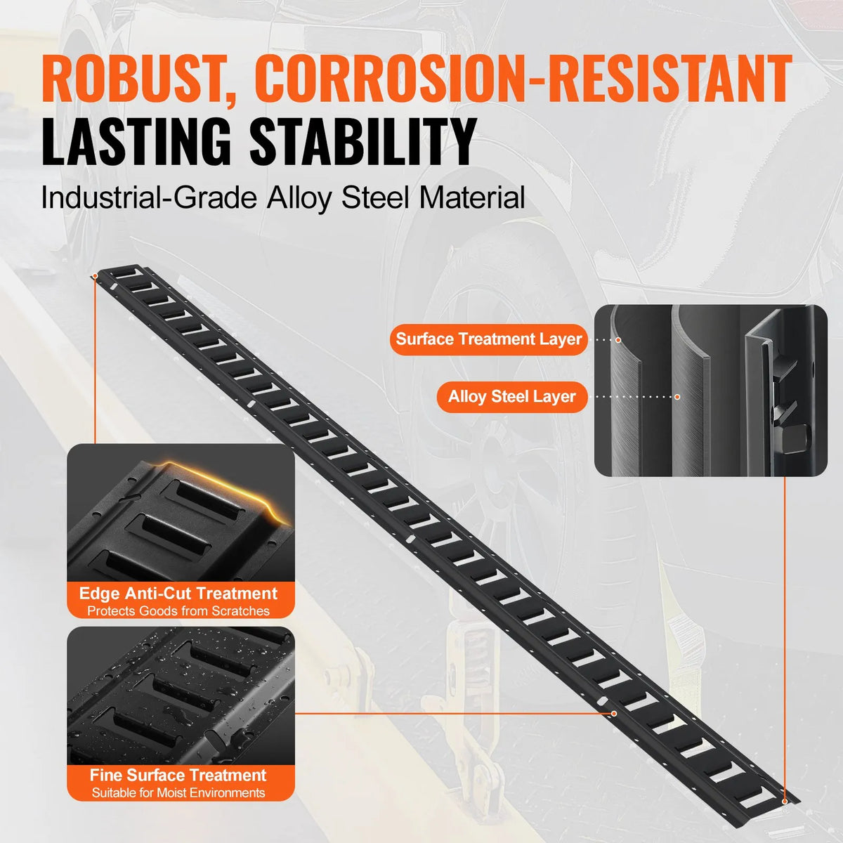 E-track Fastening Kit, 18 Pieces, 1.52 m Steel Rails, O-ring Anchors, D-ring Fasteners and Ratchet Straps, 907 kg Load Capacity, for Cargo, Motorcycle and Bicycle Securing