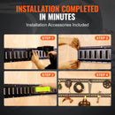 E-sliedes stiprināšanas komplekts, 18 gab., 1,52 m tērauda sliedes, O-veida gredzenu enkuri, stiprinājumi ar D-veida gredzenu un sprūdrata siksnas, 907 kg celtspēja, paredzēts kravas, motociklu un velosipēdu nostiprināšanai