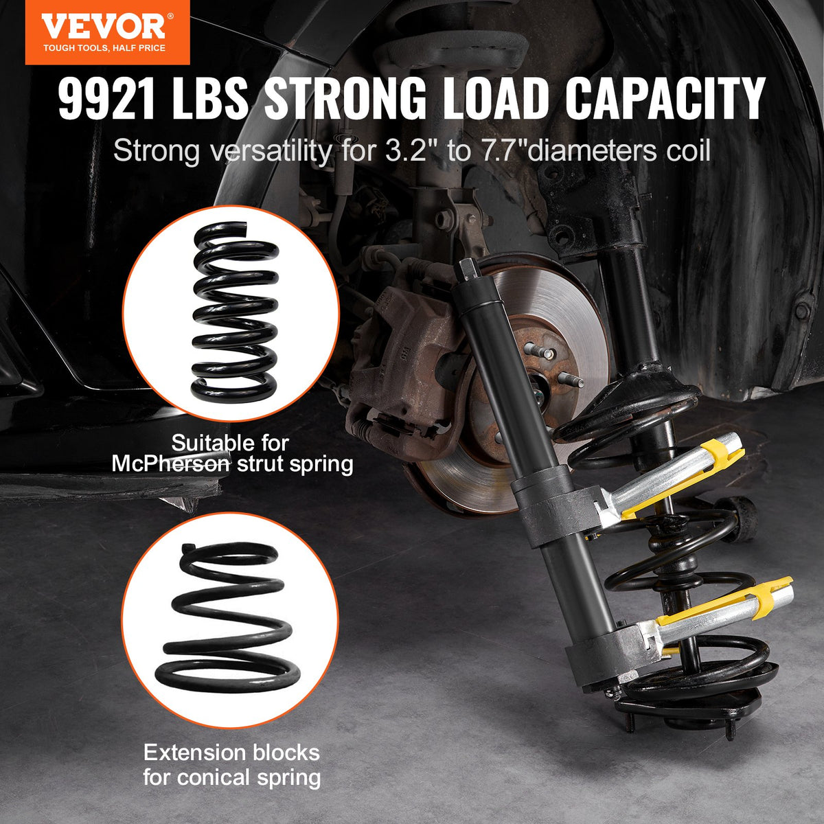 VEVOR Coil Spring Compressor Kit, MacPherson Type, with Interchangeable Fork Ends for Spring Removal and Installation, Equipped with Yellow Safety Cover and Carrying Case