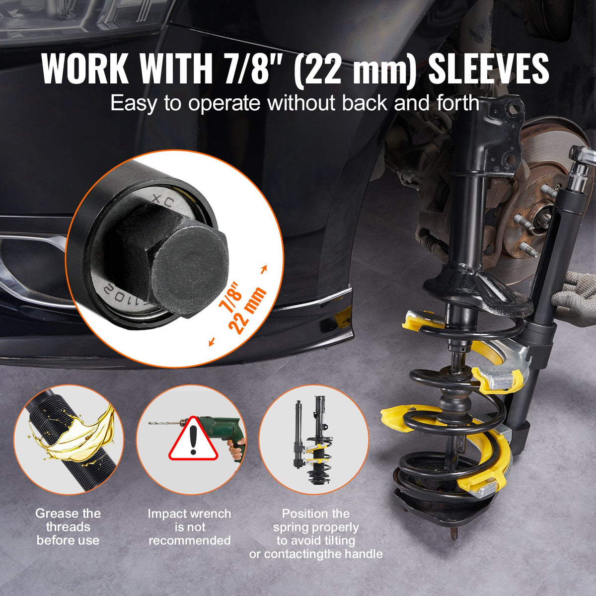 VEVOR Coil Spring Compressor Kit, MacPherson Type, with Interchangeable Fork Ends for Spring Removal and Installation, Equipped with Yellow Safety Cover and Carrying Case