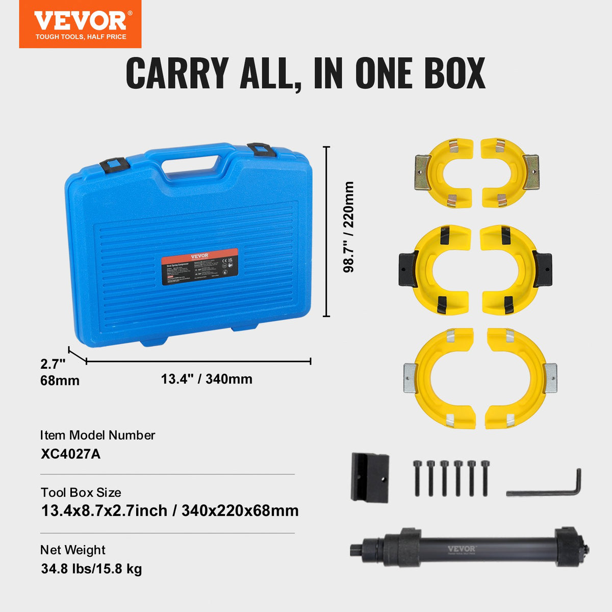 VEVOR Coil Spring Compressor Kit, MacPherson Type, with Interchangeable Fork Ends for Spring Removal and Installation, Equipped with Yellow Safety Cover and Carrying Case