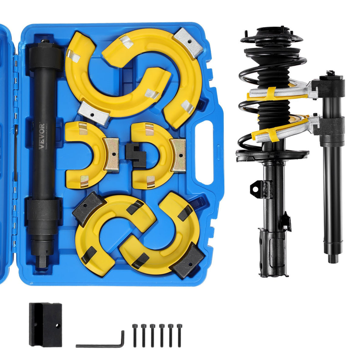 VEVOR Coil Spring Compressor Kit, MacPherson Type, with Interchangeable Fork Ends for Spring Removal and Installation, Equipped with Yellow Safety Cover and Carrying Case