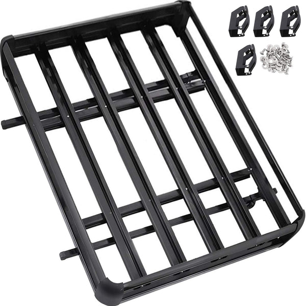 VEVOR Universal 64x40 Inch Roof Basket, Aluminum Roof Rack, Basket Roof Mounted Cargo Rack with Bars XL-B for Car Top Luggage Traveling SUV Holder (63"X 40" Roof Rack)