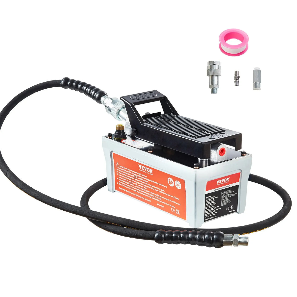 VEVOR Pneumatic Hydraulic Foot Pump 689 bar, 1.9 l Tank, 2 m Hose, Grey