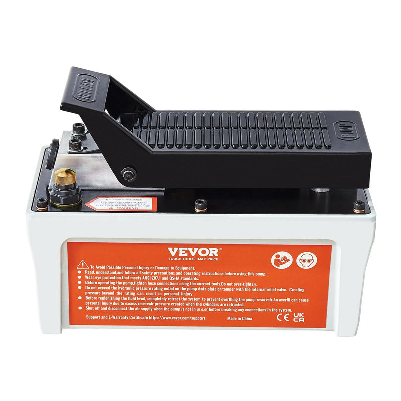 Pneimatiskais hidrauliskais kājas sūknis 689 bar, 1,9 L eļļļas tvertne, 10 mm NPT eļļļas izeja, 6,4 mm NPT ieplūde, 2 m šļūtene, pelēks, paredzēts automobiļu rāmja presēm un vilkšanas stendiem