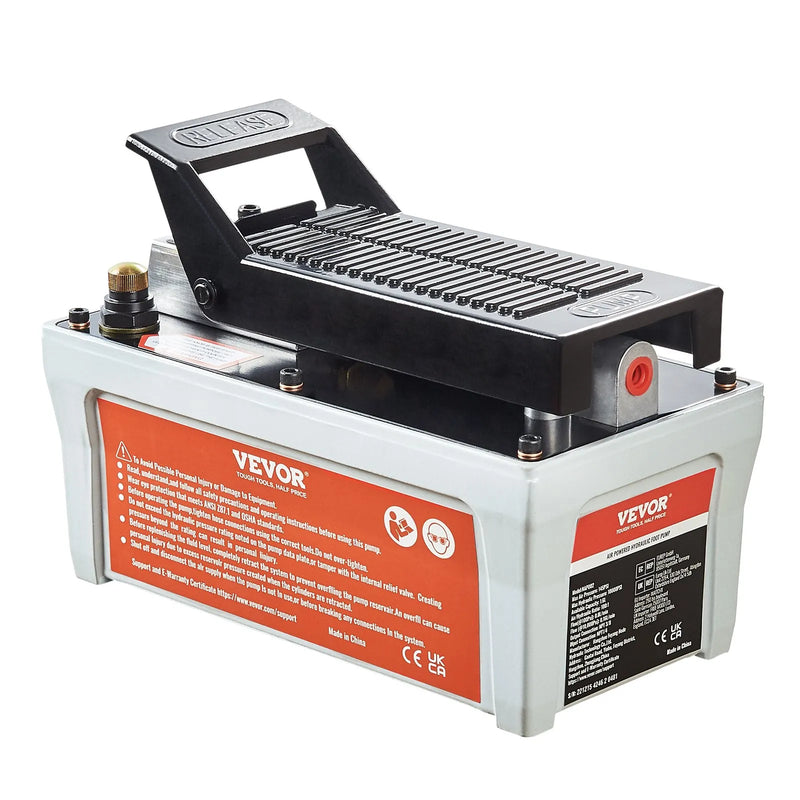 Pneimatiskais hidrauliskais kājas sūknis 689 bar, 1,9 L eļļļas tvertne, 10 mm NPT eļļļas izeja, 6,4 mm NPT ieplūde, 2 m šļūtene, pelēks, paredzēts automobiļu rāmja presēm un vilkšanas stendiem