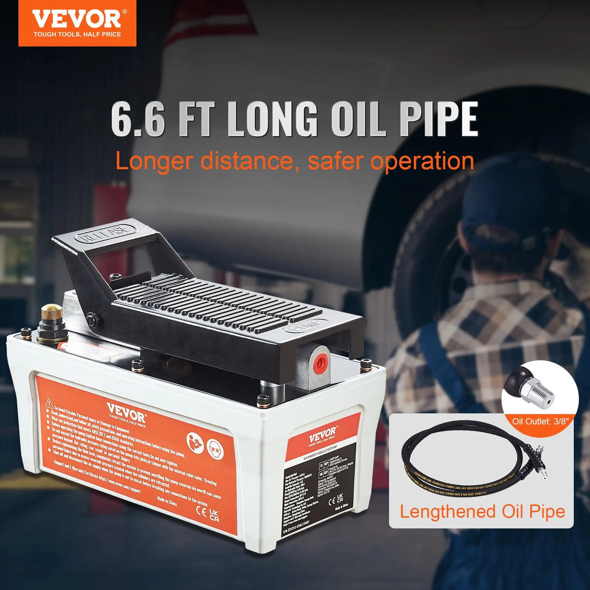 VEVOR Pneumatic Hydraulic Foot Pump 689 bar, 1.9 l Tank, 2 m Hose, Grey