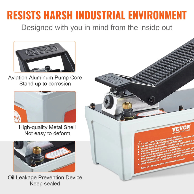 Pneimatiskais hidrauliskais kājas sūknis 689 bar, 1,9 L eļļļas tvertne, 10 mm NPT eļļļas izeja, 6,4 mm NPT ieplūde, 2 m šļūtene, pelēks, paredzēts automobiļu rāmja presēm un vilkšanas stendiem