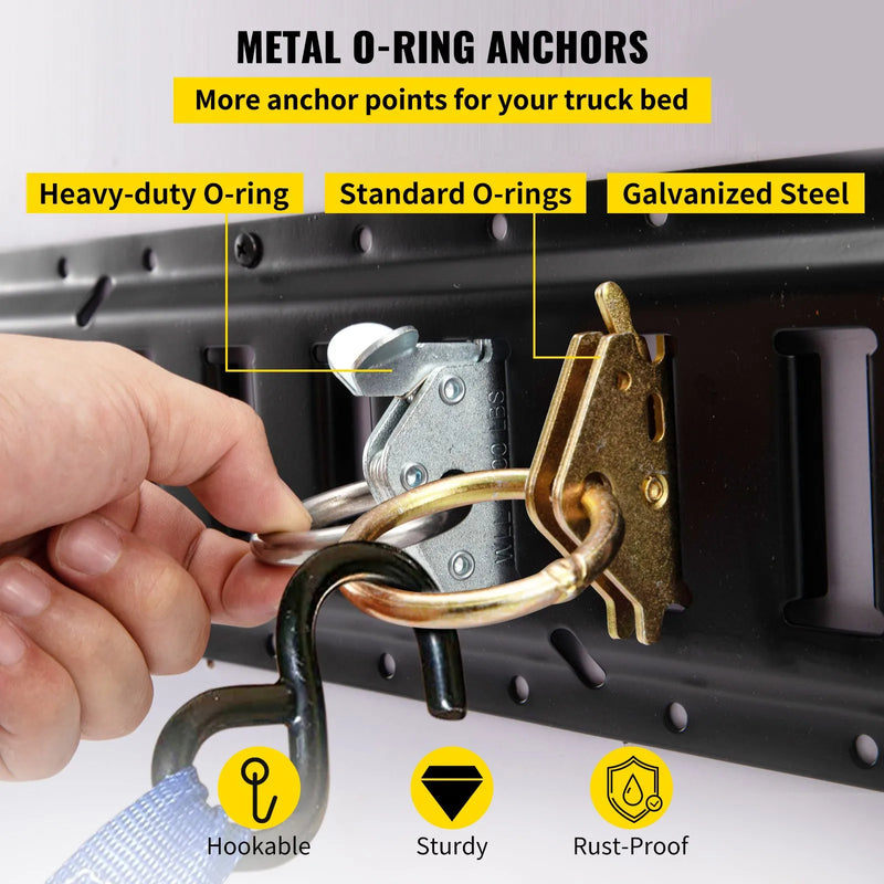 E-sliedes kravas nostiprināšanas komplekts, 18 gab., 152,4 cm, ar 4 tērauda sliedēm, 2 vienas vietas stiprinājumiem, 6 O-veida gredzeniem, 4 stiprinājumiem ar D-veida gredzenu un 2 sprūdrata siksnām, kravas, motociklu un velosipēdu drošai nostiprināšanai