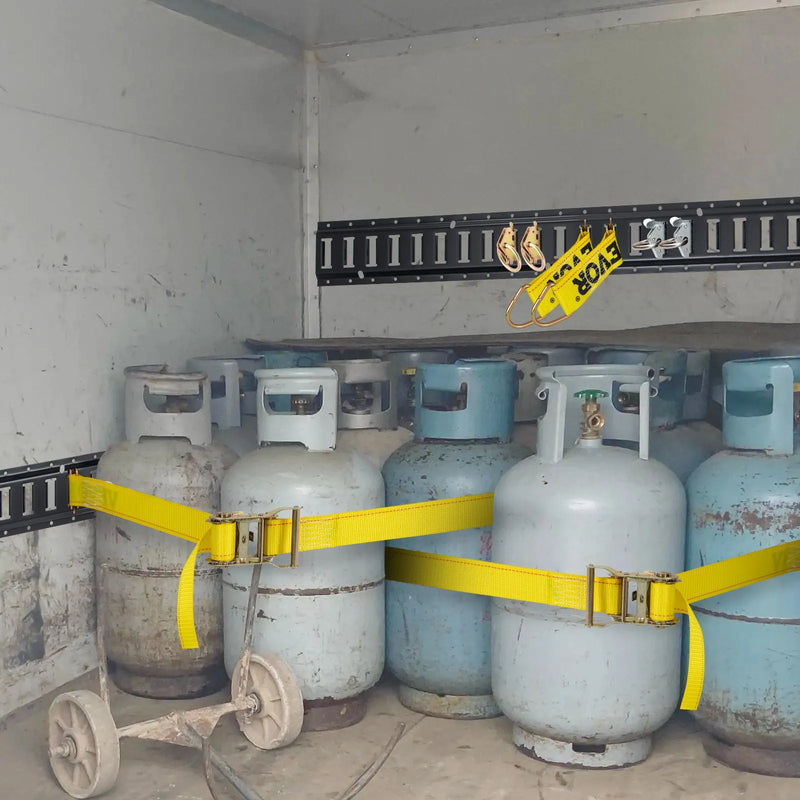 E-sliedes kravas nostiprināšanas komplekts, 18 gab., 152,4 cm, ar 4 tērauda sliedēm, 2 vienas vietas stiprinājumiem, 6 O-veida gredzeniem, 4 stiprinājumiem ar D-veida gredzenu un 2 sprūdrata siksnām, kravas, motociklu un velosipēdu drošai nostiprināšanai