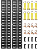 E sliedes stiprināšanas komplekts, 30 gab., 152,4 cm, ietver 4 tērauda sliedes, 2 vienvietīgās ligzdas, 8 O-veida gredzenus, 8 stiprinājumus ar D-veida gredzenu un 8 gala vāciņus, paredzēts kravas, motociklu un velosipēdu nostiprināšanai